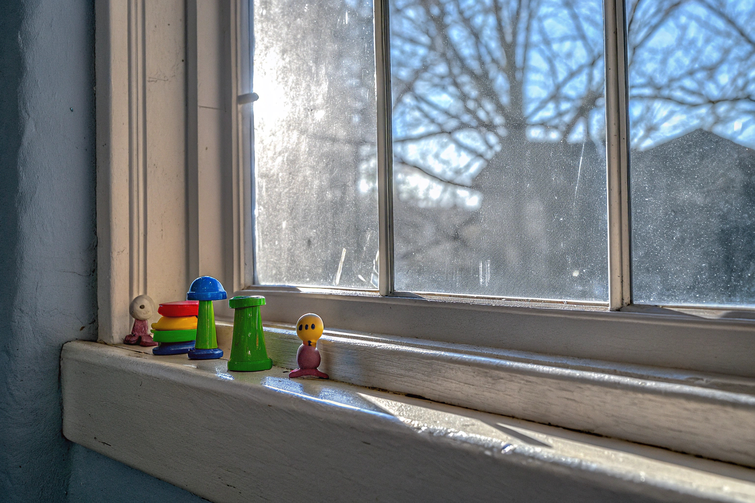 Kinder spielen mit Saugnapfspielzeug an einem Fenster. Saugnapfspielzeug am Fenster