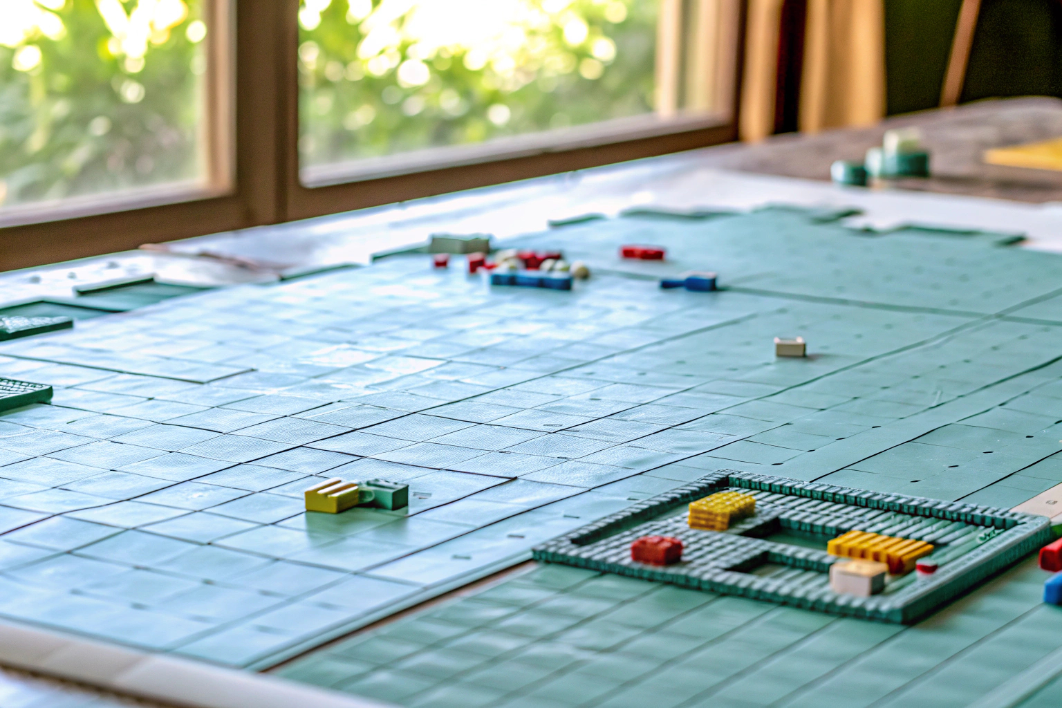 Kinder und Erwachsene arbeiten gemeinsam an einem großen LEGO-Modell. Gemeinsames Bauen mit LEGO