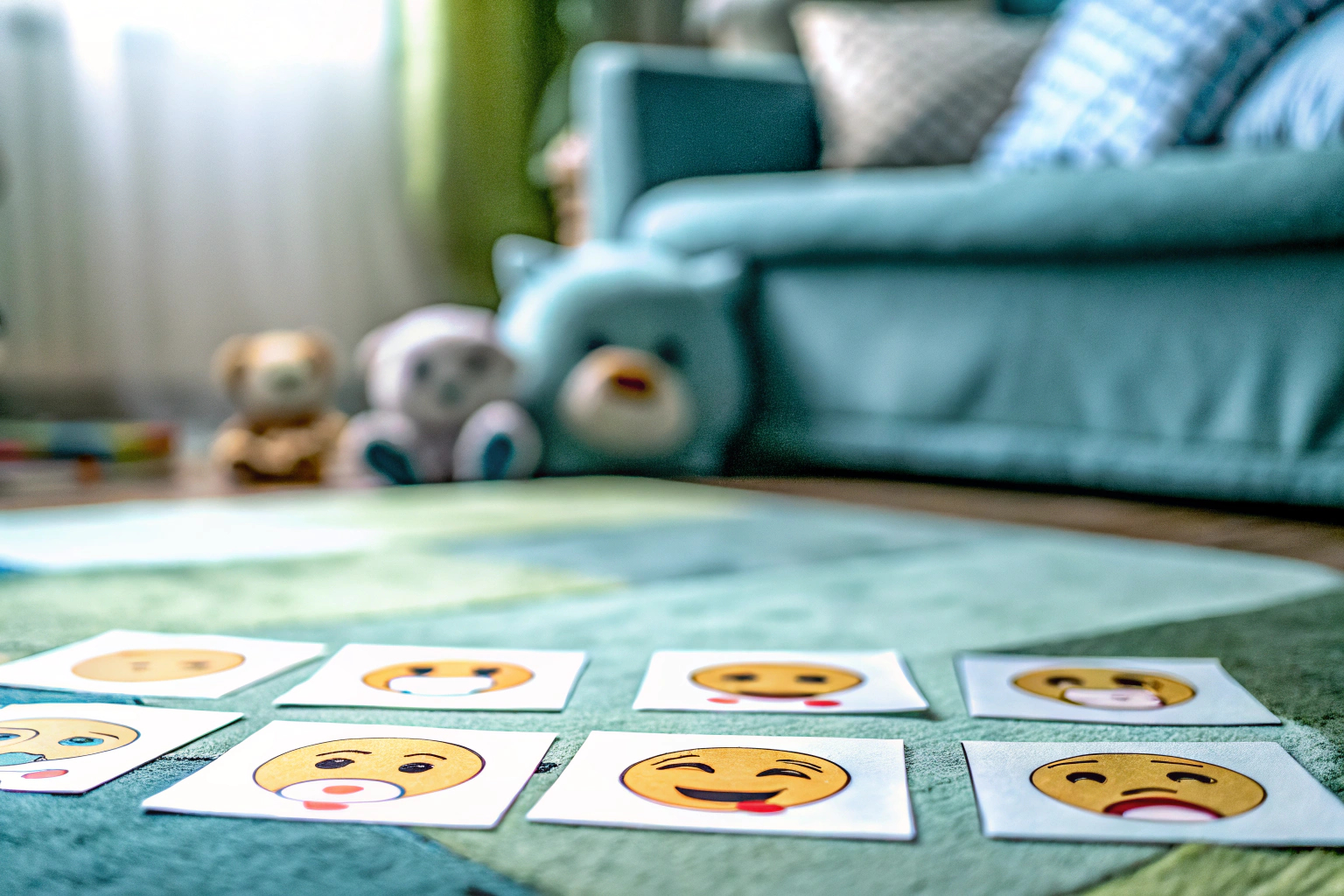 Kinder verwenden die Gefühlskarten von Rabano Art und lernen dabei, Emotionen zu erkennen und zu benennen. Kinder benutzen Gefühlskarten