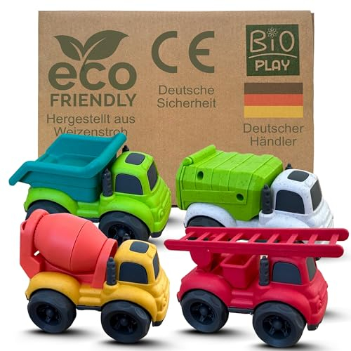 BIOPLAY® Bio Kunststoff Fahrzeug Spielzeug [4-er Set]
