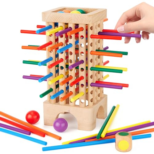 Montessori Spiel Brettspiel aus Holz, 42 Bunte Holzstäbchen Spiele