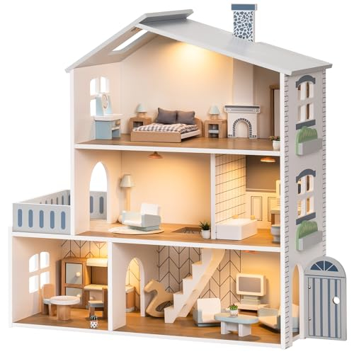 ROBUD Puppenhaus aus Holz mit Lichtern