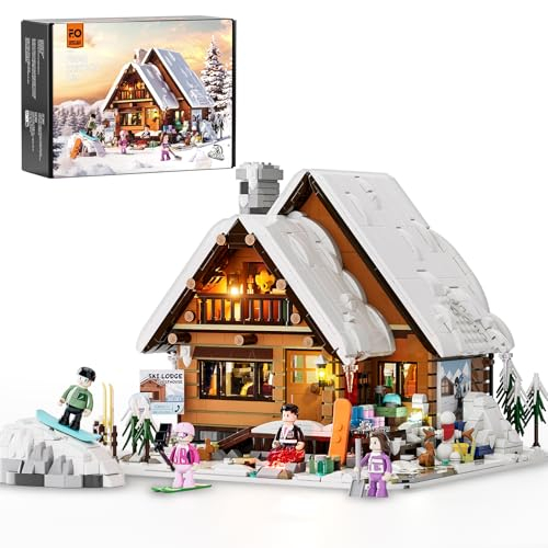 FUNWHOLE Weihnachten Ski Haus Bausteine Set mit LED Licht